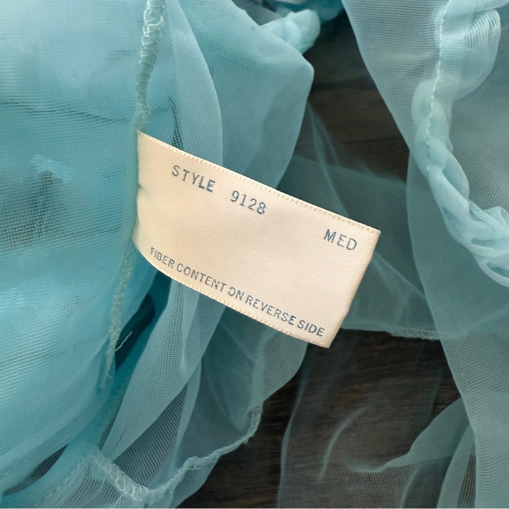 Vintage blue nylon sheer peignoir robe ruffled collar pinup lingerie - Picture 8 of 8